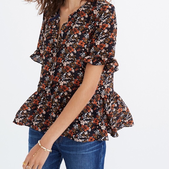 Madewell Silk Ruffle Hem Top Prairie Blossom - Picture 3 of 5